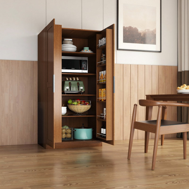 63" Kitchen Pantry Cabinet – Versatile Storage with Modern Elegance, Walnut/Black
