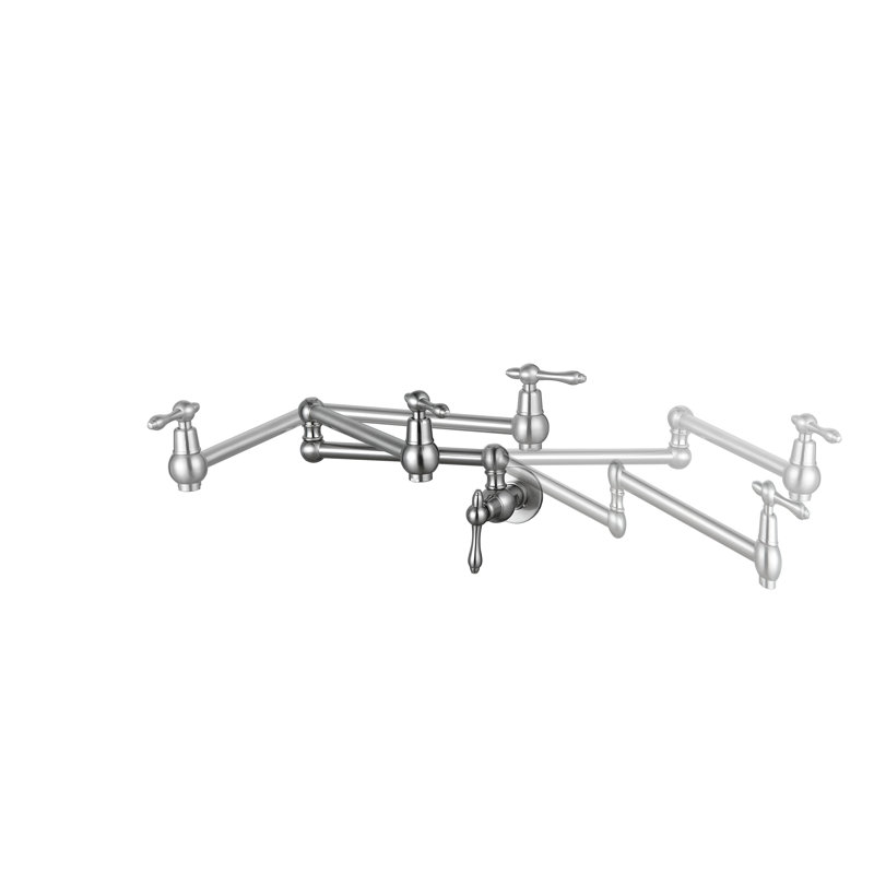 Pot Filler Faucet Wall Mounted Solid Brass Folding Kitchen Faucet  with Two Handle, Brushed Nickel