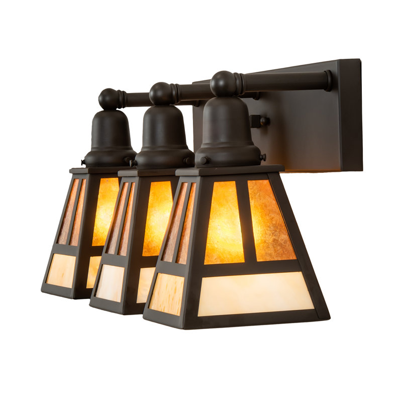 "T" Mission 3-Light Vanity Light, 10" H x 24" W x 8" D, Amber, Oil Rubbed Bronze