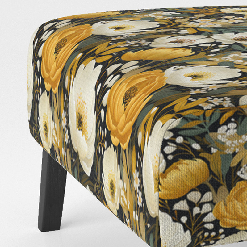 Yellow Bohemian Bliss Floral Pattern - Velvet Upholstered Farmhouse Slipper Chair, Yellow Accent Chair