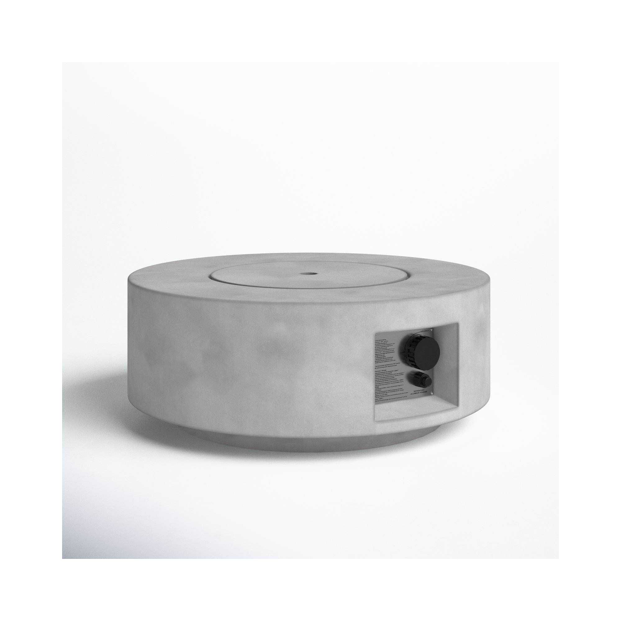 Rashid Round Fire Pit Table, Natural Concrete