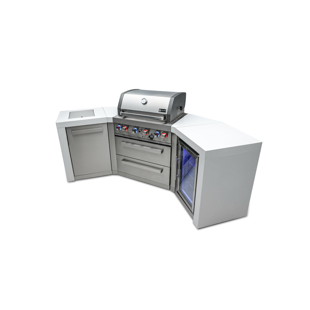 Mont Alpi MAi400-D45FC 32-Inch 4-Burner 78000 BTU 45-Degree Deluxe Stainless Steel Island Outdoor Kitchen Gas Barbecue Island Grill + Compact Refrigerator Wine Cooler + Infrared Side Burner Mont Alpi