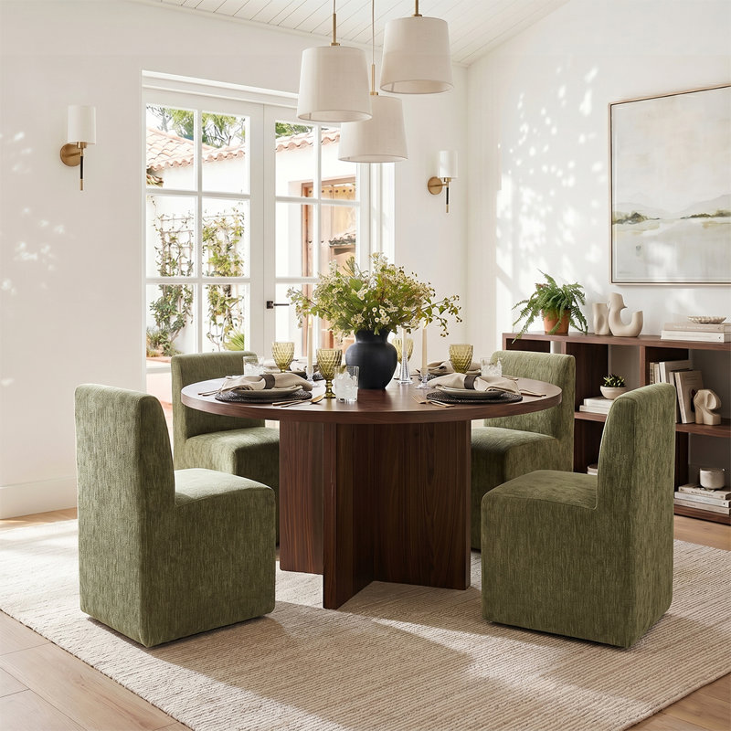 Ensemble de table de salle à manger 5 pièces avec chaises rembourrées entièrement assemblées sur roulettes, Green