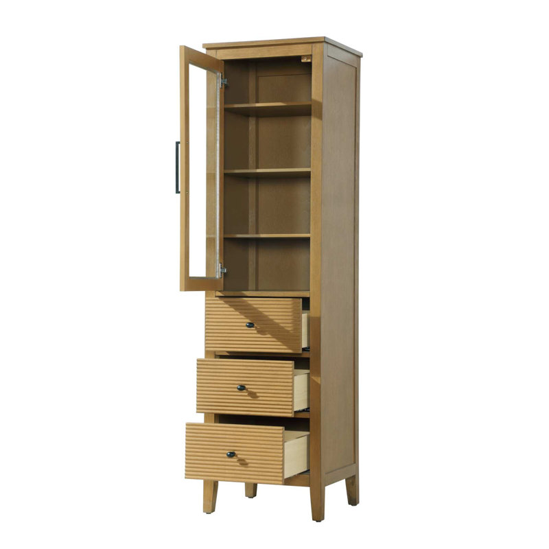 Bath Storage Glass Cabinet, 72" H x 16" W x 18" D, Honey Teak