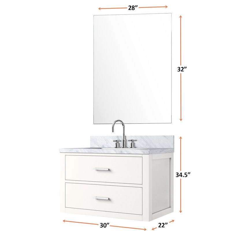 30 po X 22 po avec meuble-lavabo avec comptoir en marbre et comptoir avec miroir, White