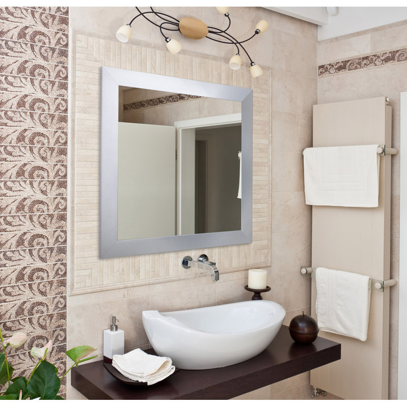 Bahena Engineered Wood Flat Wall Mirror, 35" x 35", Silver