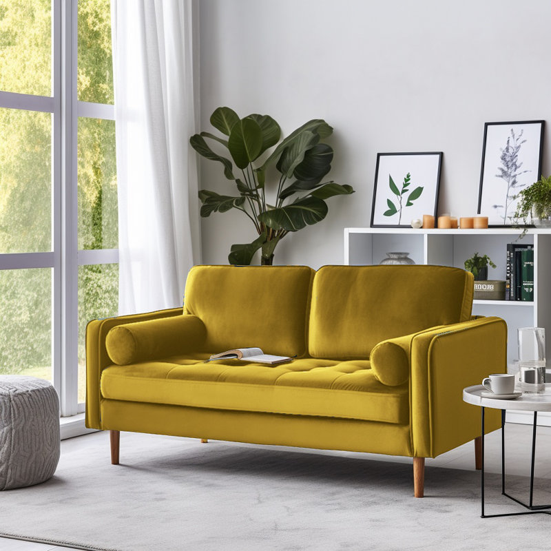 Banuelos 58'' Velvet Square Arm Loveseat, Yellow