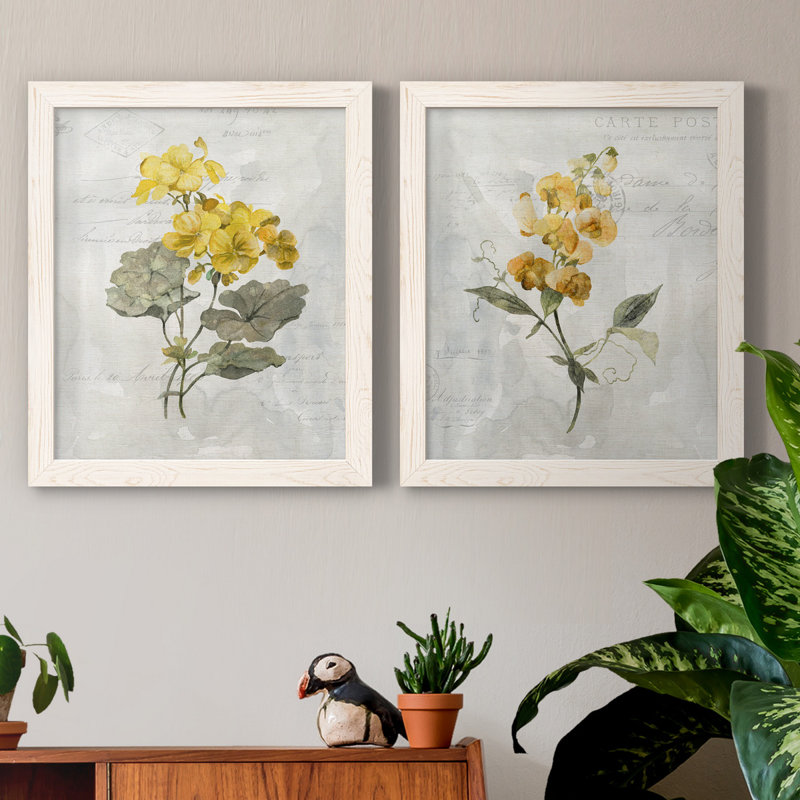 Canari lin géranium - ensemble de 2 reproductions d'art, Pas de tapis, H 24 po x l 36 po x P 1,5 po, Toile blanche encadrée