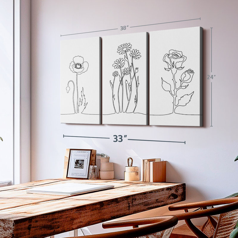 «One Line Flowers» sur toile, H 24 po x l 38 po x P 1,25 po