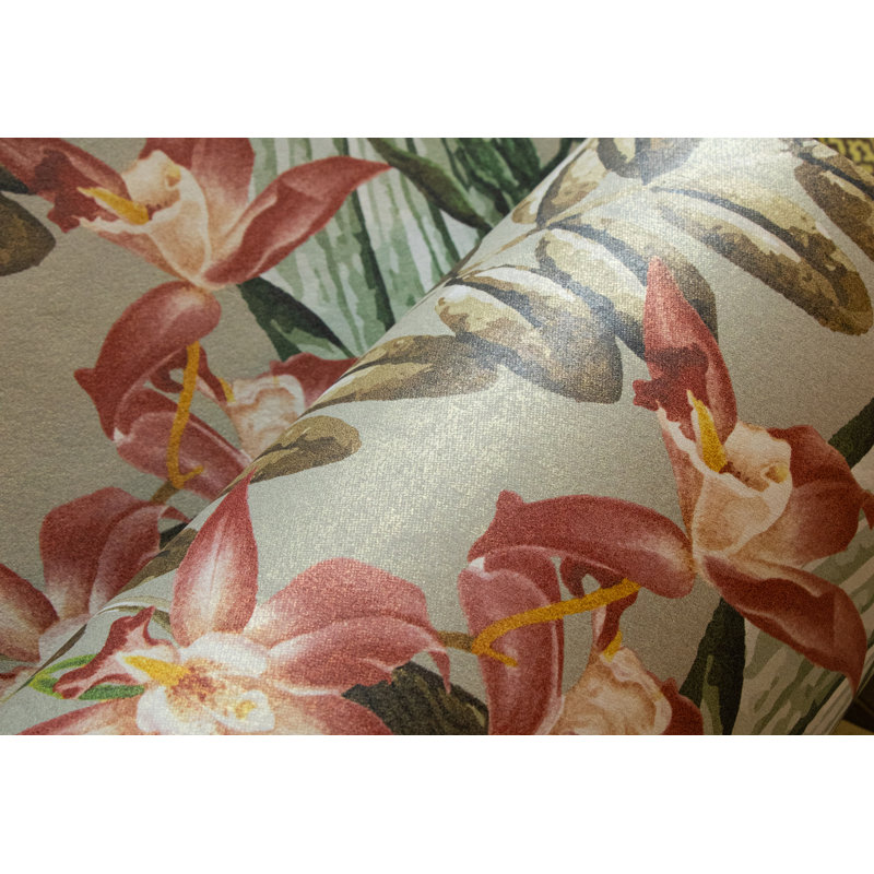 Tropical Collection Kiribati Floral Inspired 27.8' L x 27.5" W Wallpaper Roll, Peanut