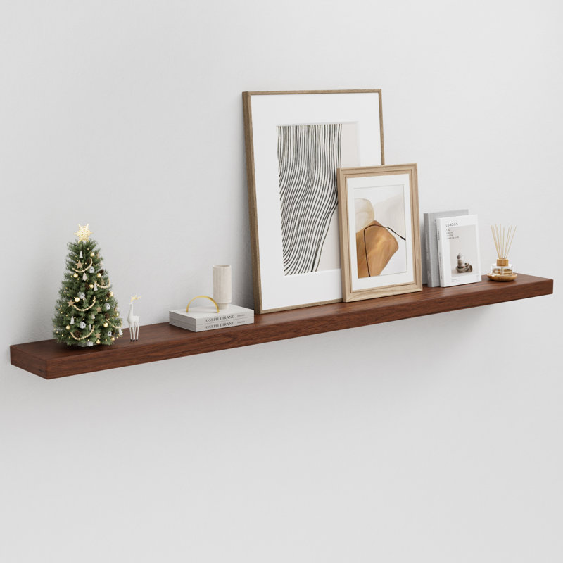 Earnhardt Painted Wood Floating Shelves, Bathroom Wall Shelves 2 Inches Thick, 2" H x 72" W x 8" D, Dark Brown Wood