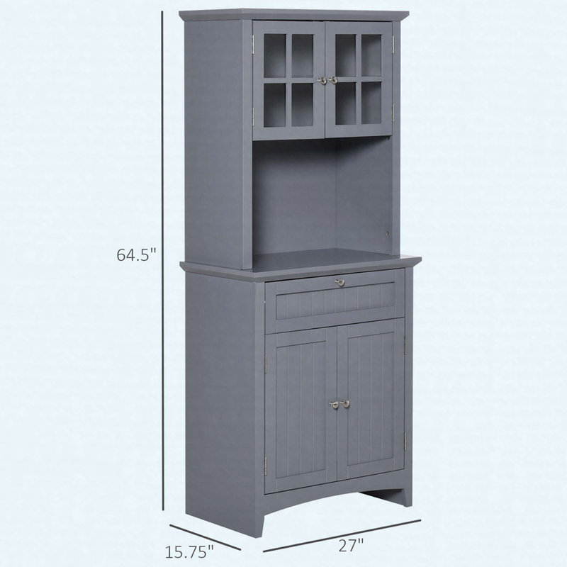 Armoire de cuisine de 64,5 po de hauteur avec 4 portes, tiroir central et tablettes réglables - Huche de rangement autoportante