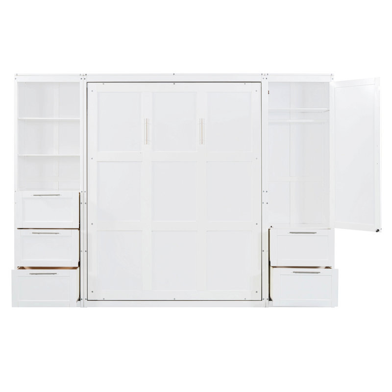 Lit escamotable Murphy avec placard et tiroirs, Blanc