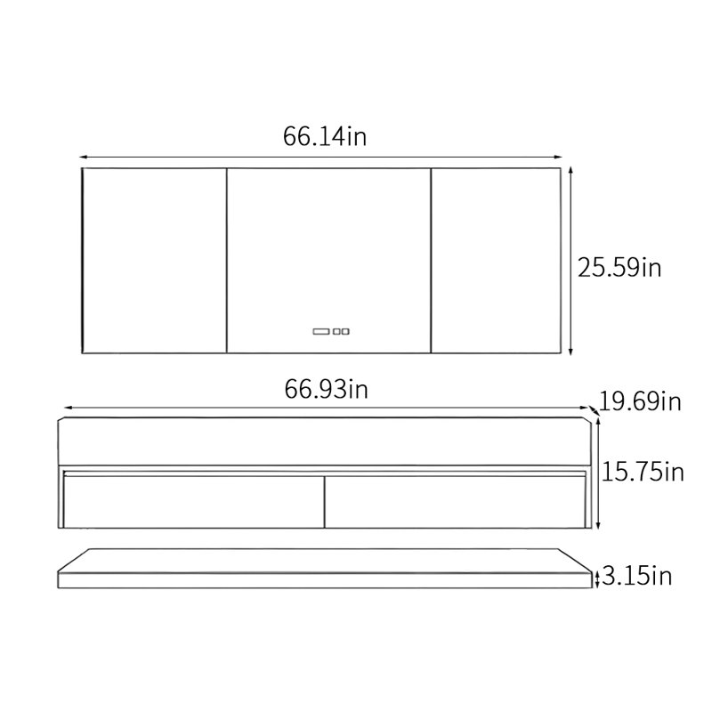 Armoire de salle de bain rétro, H 18,9 po x l 66,93 po x P 19,69 po, Brun
