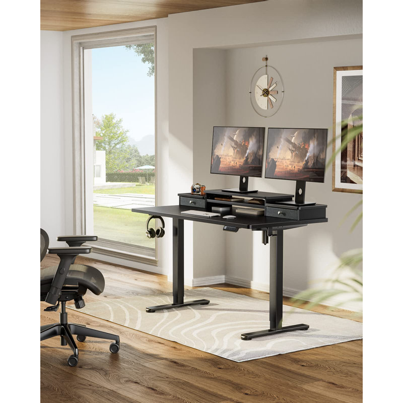 Electric Adjustable Height  Standing Desk Computer Table with Drawers, Black, 28.5" H x 48" W x 24" D