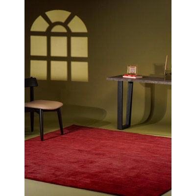 Tapis écologiques tissés à la main en laine tissée à la main - Carrés, de couleur rouge foncé, conception unie, tapis épais antidérapants faits à la main pour le salon, la chambre à coucher