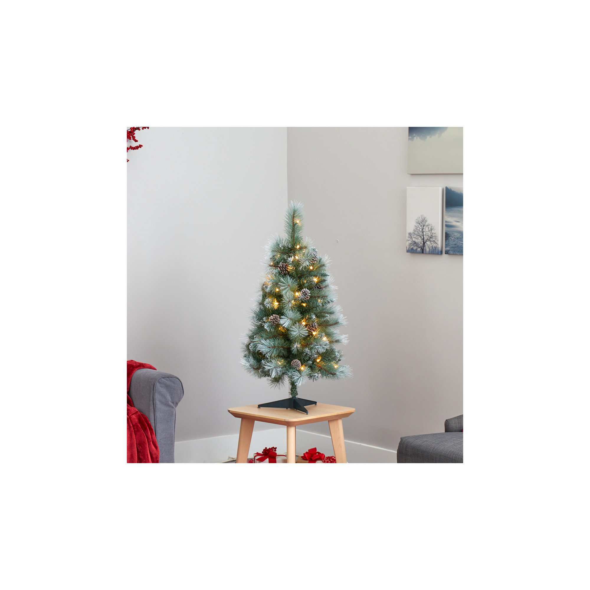 Lighted Artificial Pine Christmas Tree, 3' H