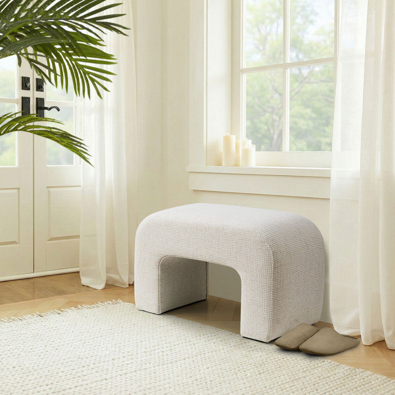 29" Fully Upholstered Small Waterfall Bench, Beige