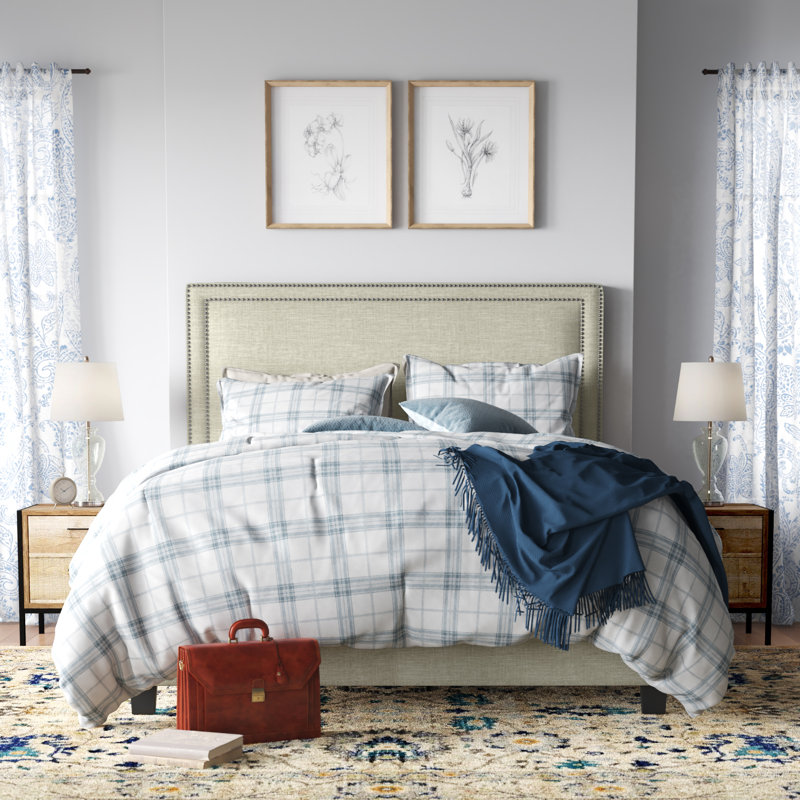 Sexton Upholstered Platform Bed, Natural Chenille, Queen
