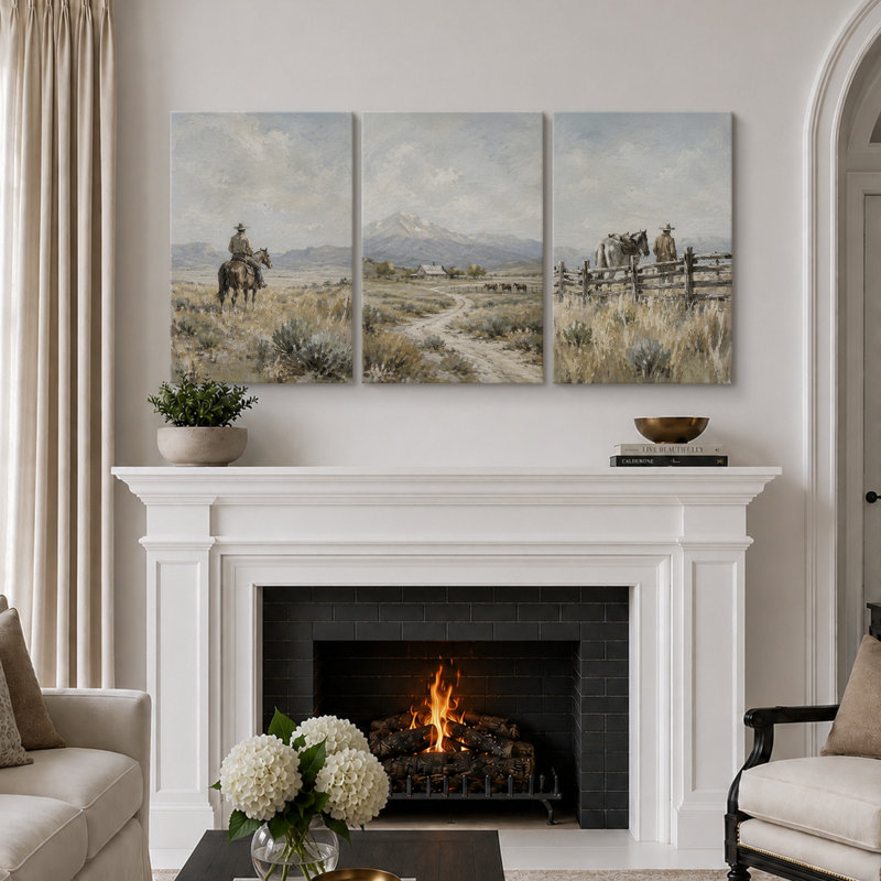 Western Cowboy Mountain, Wrapped Canvas, 36" H x 72" W x 1.5" D