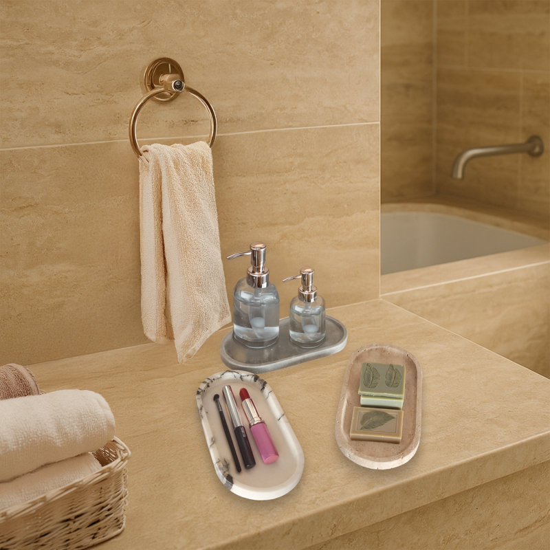 Ensemble de 3 plateaux de salle de bain ovales 100% marbre 3 pièces