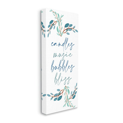 «Candles Music Bubbles Bliss Bathroom Relaxation Blue Plants», art textuel sur toile