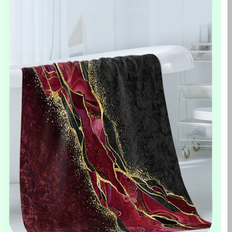 LuxMarble Quick-Dry Gradient Towels - Premium Red Bath Set for Beach, Kitchen, Gym, and Yoga