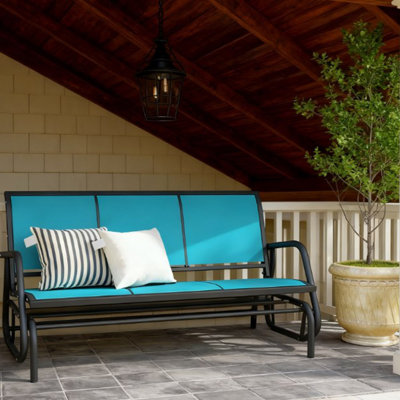 Banc de patio extérieur, balancelle avec 3 sièges, tissu en filet respirant, structure en métal