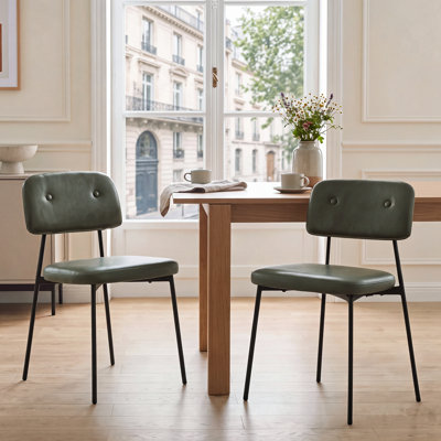 Mid-Century Modern PU Leather Dining Chairs, Upholstered Side Chairs with Sturdy Metal Legs, Button Tufted Accent Chairs for Dining Room Kitchen Living Room