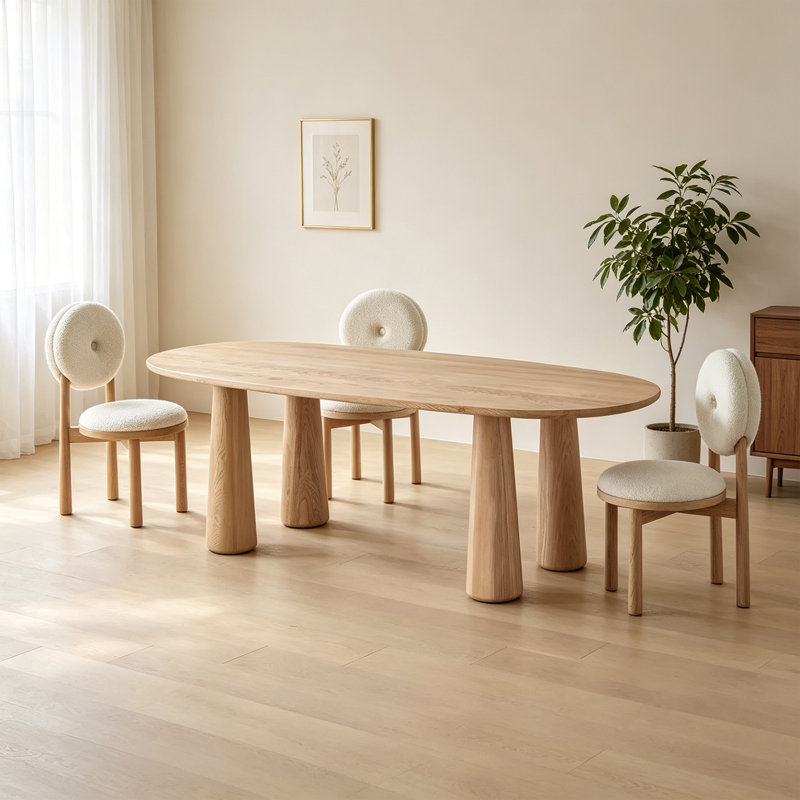 Ensemble de table de salle à manger moderne simple ovale en bois massif, 29.52" H x 78.74" W x 31.49" D, Burlywood, 7, White