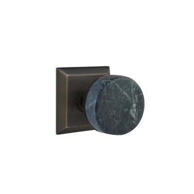 Mortaise intérieure Emtek Select avec rosette Quincy et tige conique, bouton en marbre vert (LH)