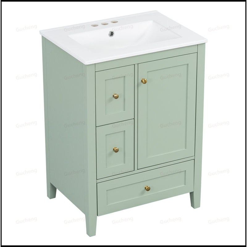 24"Bathroom Vanity With Adjustable Shelf, Light Green