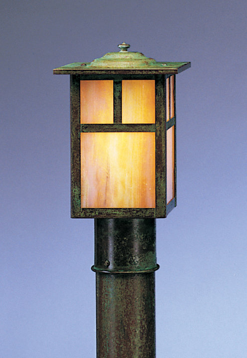 Tête de lanterne 1 lumière Hylan, H 8,5 po x l 6 po / barre en T, Vert-de-gris patine, Or blanc irisé