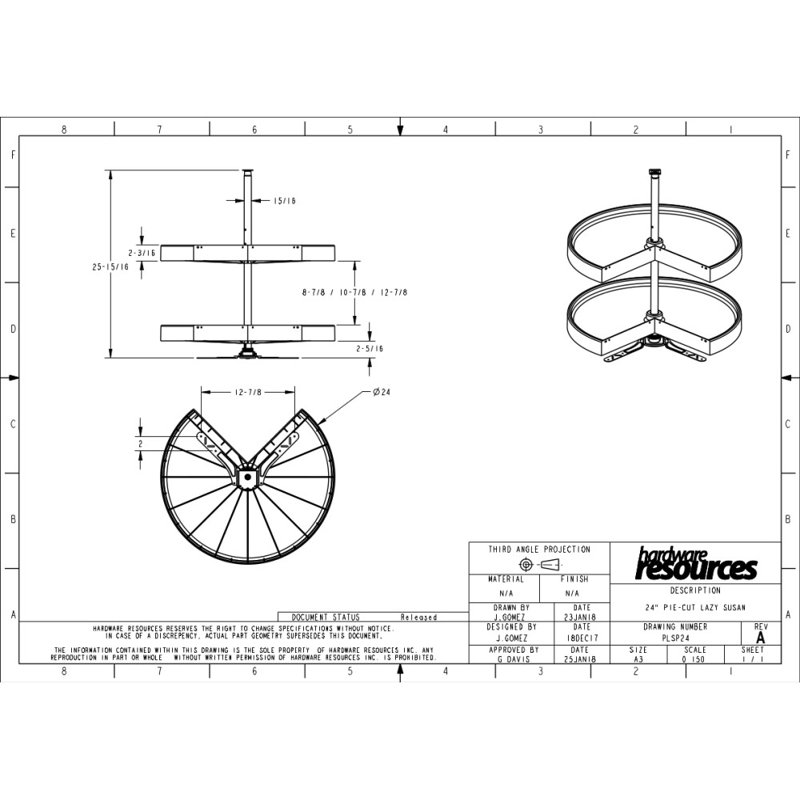 28" Pie-Cut Plastic Lazy Susan, 32" H x 24" W x 24" D
