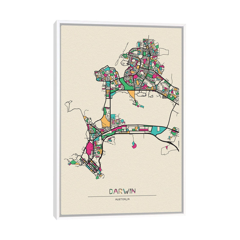 Darwin, Australia Map by Ayse Deniz Akerman - Floater Frame Print on Canvas