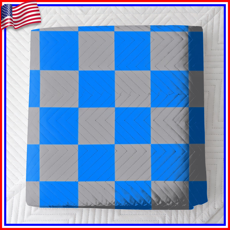 Blue Gray Checkerboard Quilted Bedspread All Sizes, King