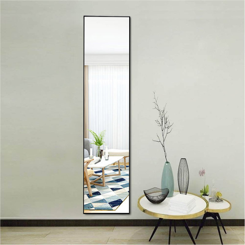 Heulyn Rectangle Metal Frame Over the Door Full Length Mirror, 147cm x 37cm, Black
