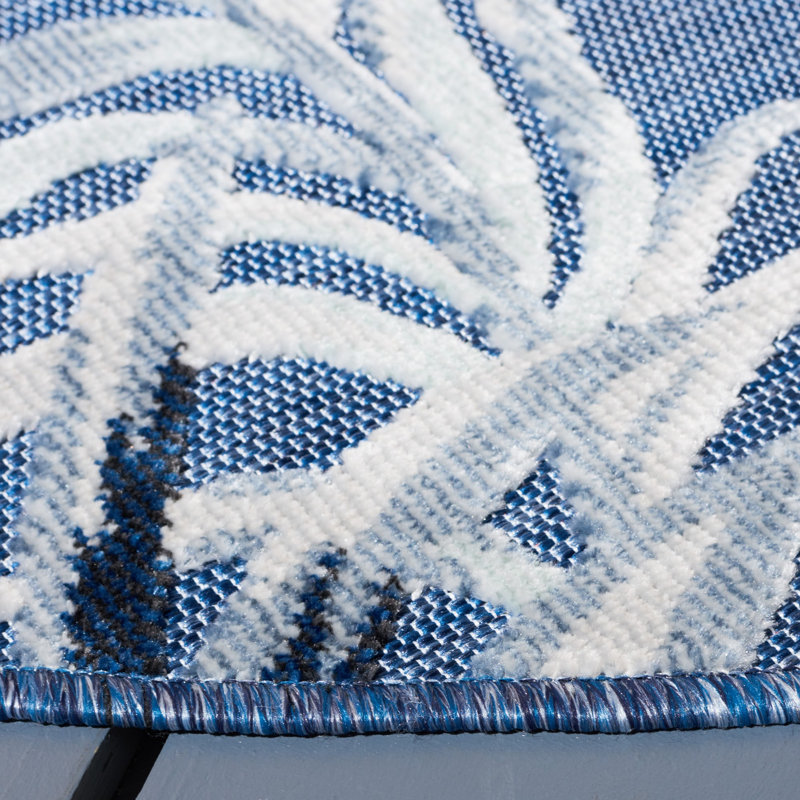 Mazzola Floral Light Blue/Dark Blue Indoor / Outdoor Area Indoor/Outdoor Area Rug, Round 6'5"