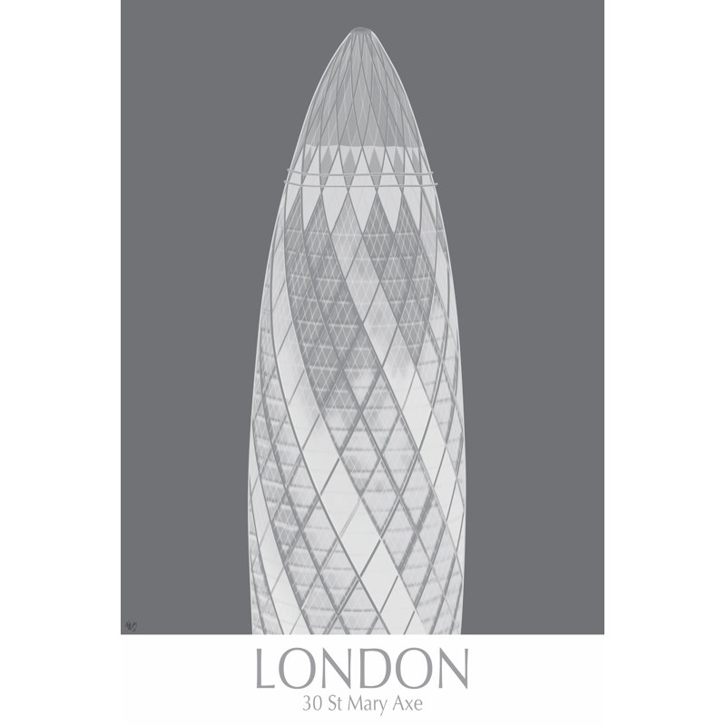 London Gerkin Monochrome by Fab Funky - Wrapped Canvas Art Prints, 46cm H x 30cm W