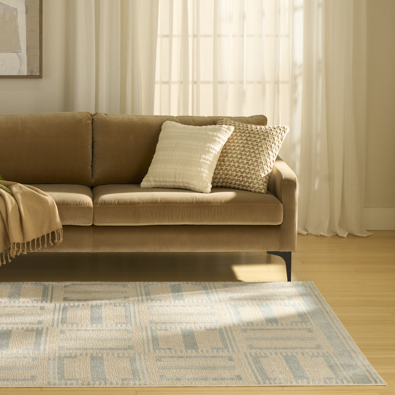 Alisah Geometric Machine Made Area Rug, Ivory Blue, Rectangle 152 x 213 cm