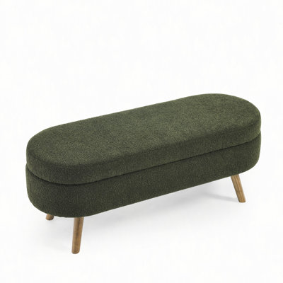 Banc de rangement repose-pieds ovale, pieds en bois d'hévéa (43,5 po x 16 po x 16 po)