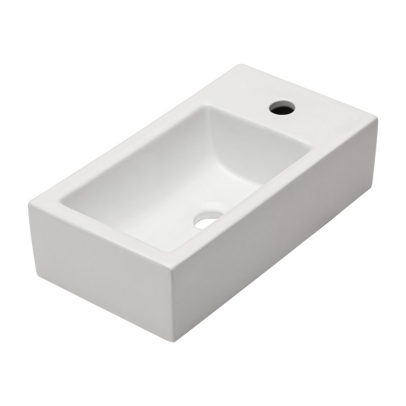 Lavabo de salle de bain mural en céramique blanc 18 po x 10 po, meuble-lavabo compact rectangulaire flottant pour petites salles de bain et salles d'eau