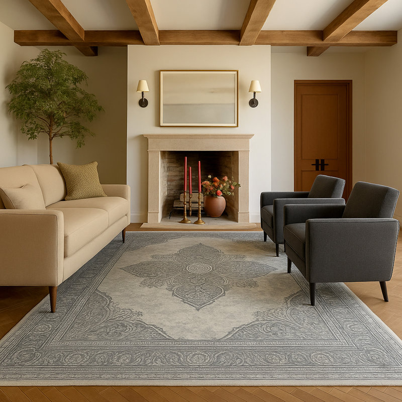 Rug Branch Soraya 2' x 11' (2'3" x 11')  Grey/Beige Floral Medallion Indoor Runner Rug, Traditional, Low Pile, Stain-Resistant Hallway Carpet - Entryway, Mudroom, Bedroom, and Kitchen