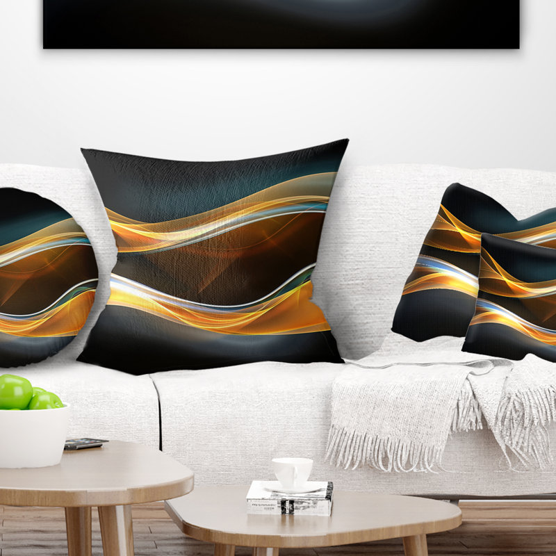 3D Gold Waves in Abstract Printed Pillow, 18" x 18", Throw Pillow, Black/Red/Orange