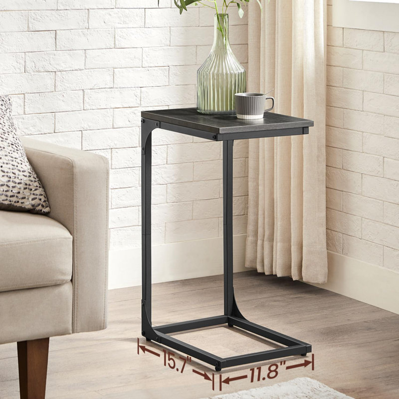 Table de bout en forme de C Hufsah, H 24,4 po x l 11,8 po x P 15,7 po,  Ebonized Oak Top/Black Base