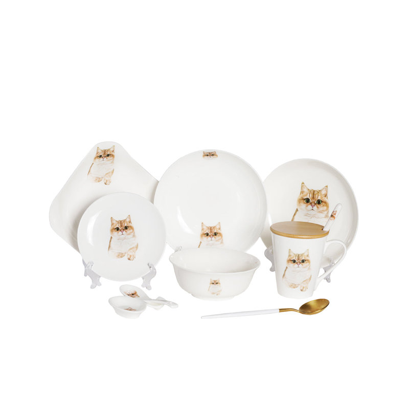 Service de table en porcelaine 11 pièces - British Shorthair (doré)