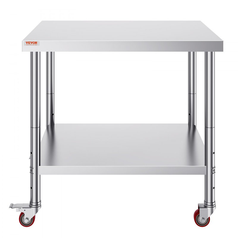 30x36x34 Inch Stainless Steel Work Table 3-Stage Adjustable Shelf with 4 Wheels
