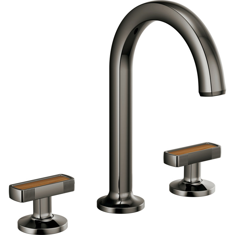 Kintsu® Widespread Lavatory Faucet with Arc Spout, Brilliance Black Onyx, Knob Handle with Wood Inlay, 1.5 GPM