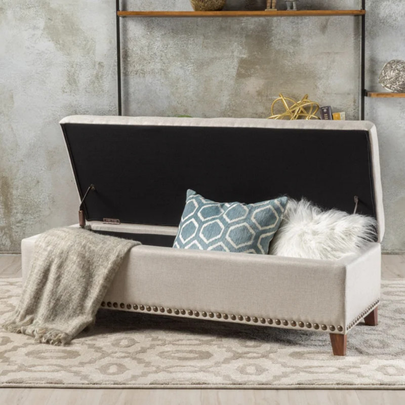 Repose-pieds rembourré avec rangement Tyerell, Beige
