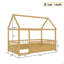 Lit simple en bois avec structure de toit-832642650